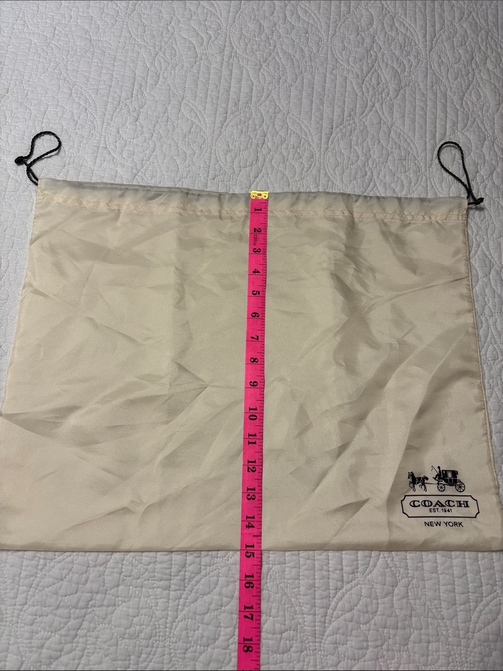Coach Cream Drawstring Logo Dust Bag with Brown Cord - Picture 5 of 7
